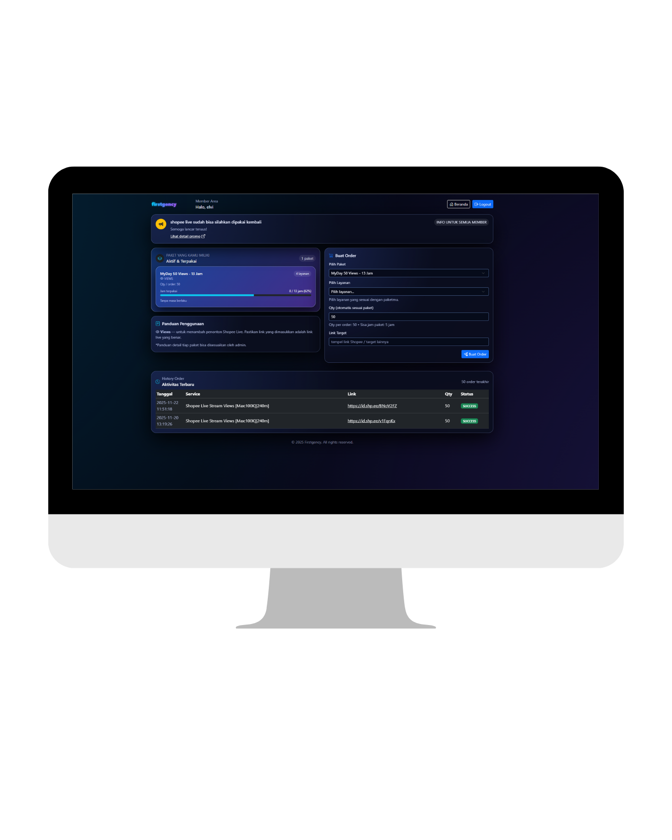 Admin Panel – Paket Livestream & Buzzer Komentar Otomatis